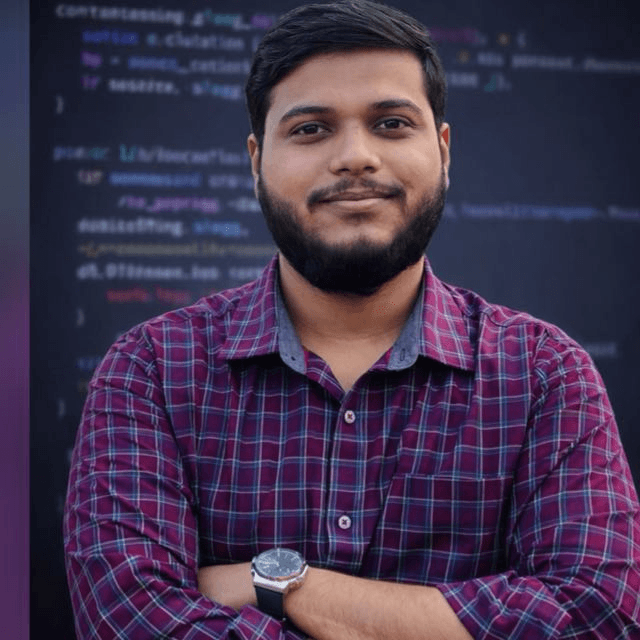 Muhammad Jubayer — professional portrait with code background